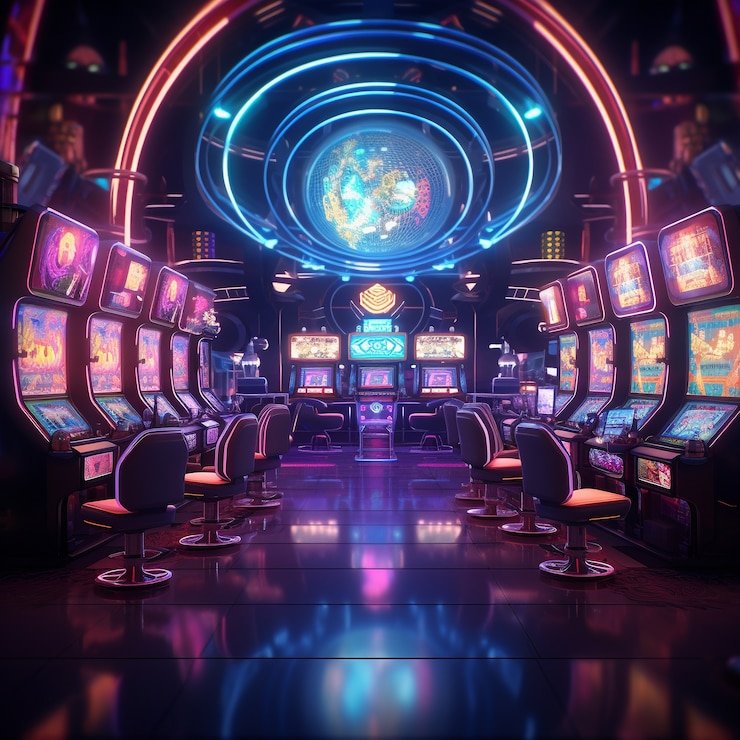 Layar permainan slot dengan animasi gulungan dan tata letak pembayaran